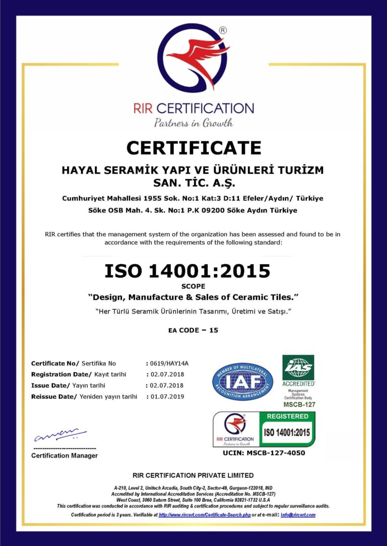 0619_Hayal Ceramic_EMS_ISO14001 2015